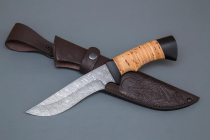 Нож "Галеон" (дамасская сталь, береста)
